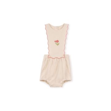 One Child Apron Linen Scallop Trim Romper