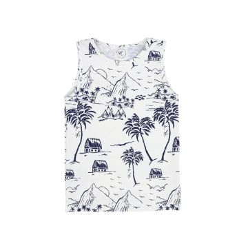 Water Club Toile Print Swim Tank Navy