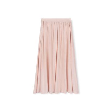 Tustello Brim Linen Pleated Midi Skirt Pink