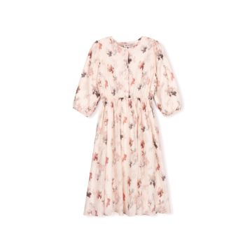 Minimal Floral Bubble Sleeve Dress 