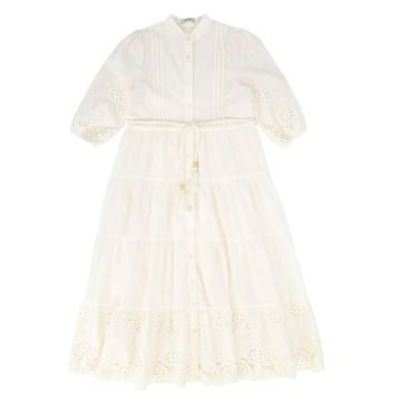 Viva Valentina Tiered Button Down Eyelet Dress ivory