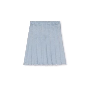 Cabana Stretch Denim Pleat Fray Hem Skirt