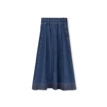 Cabana Denim Paneled Stitch Maxi Skirt 