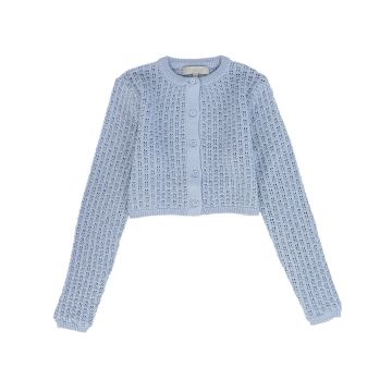 Bace Cropped Pointelle Cardigan Blue