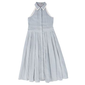 Bace Linen Trim Collared Dress Light Blue