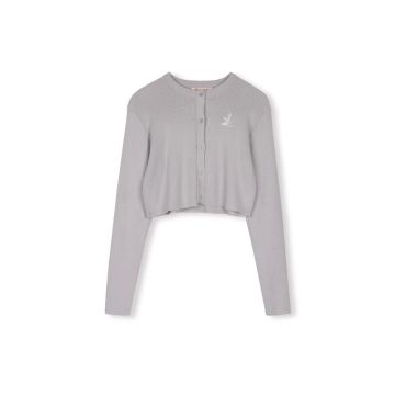 Minimal List Cropped Summer Knit Cardigan Slate