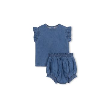 Phil And Phobe Willow Denim Embroidered Baby Set
