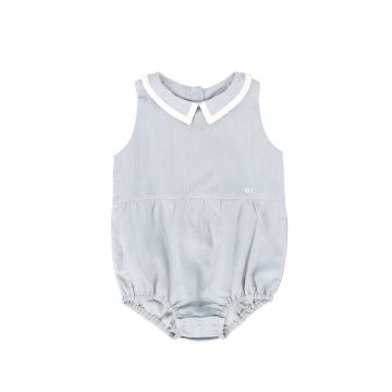 Bace Linen Trim Collared Romper Light Blue