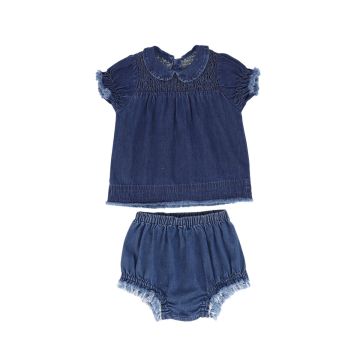 BAce Denim Fringe Smocked Bloomer Set 