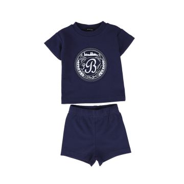 Bamboo Embossed Circle Print Set Navy/White