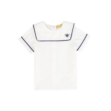 Le Bourdon Piped Square Collar Blouse white