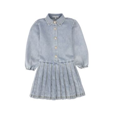 Bace Denim Button Down Pleated Dress Light Denim
