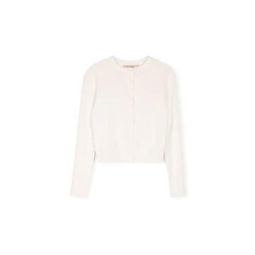 Minimal Fine Ribbed Knit Cardigan Ivory