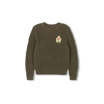 Hello yellow Big Patch Knit Sweater Olive