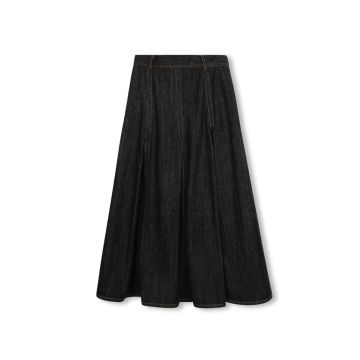 Vibe Pleated Dark And Light Denim Midi Skirt