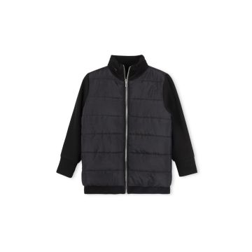 Hello Yellow Puffed Front And Knit Sleeves Jacket Black