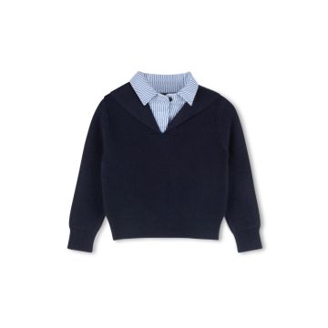 Harper James Pinstriped Collared Sweater Navy