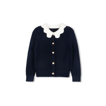 Tustello Pointelle Collar Cardigan Navy