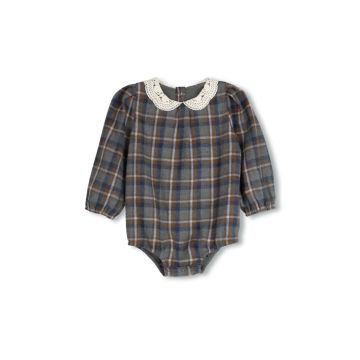 One Child Arlin Plaid Crochet Collar Romper