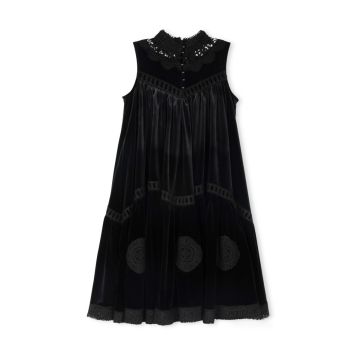 Lilou Velour And Eyelet Trim Dress 