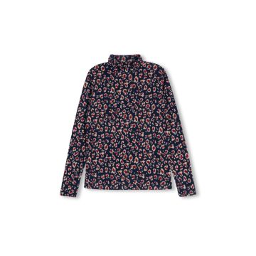 Vibe Leopard Printed Fitted Mock Neck Navy