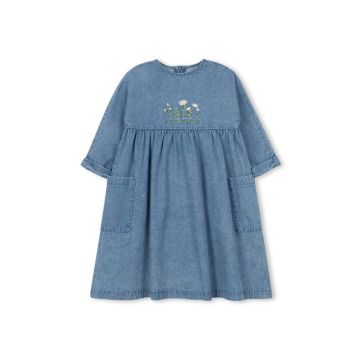 Hello Yellow Denim Embroidered Top And Pocket Dress 