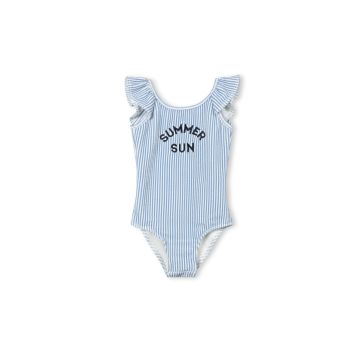 Cabana Seersucker Ruffle Trim Logo Swimsuit