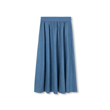 Vibe Denim Wide Elastic Band Midi Skirt 