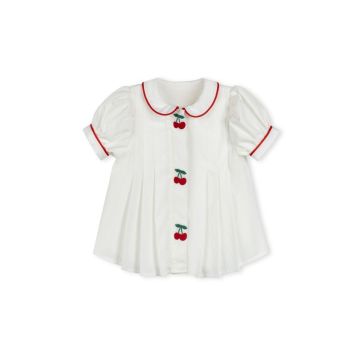 One Child Tessa Embroidered Cherry Pleated Blouse
