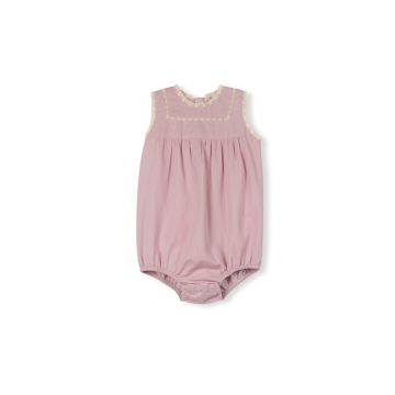 Lilou Linen Lace Trim Romper Pink