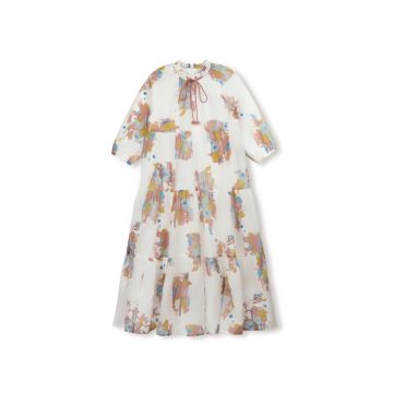 MInimal Floral Tiered Tassel Neck Dress 