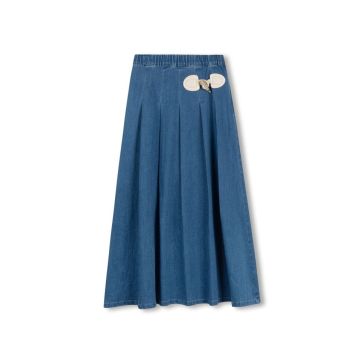 Vibe Denim Pleated Toggle Maxi Skirt