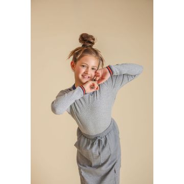 Vibe Wide Ribbed Striped Neck Tee Grey