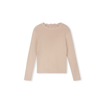 Tustello Thin Ribbed Scalloped Trim Sweater 