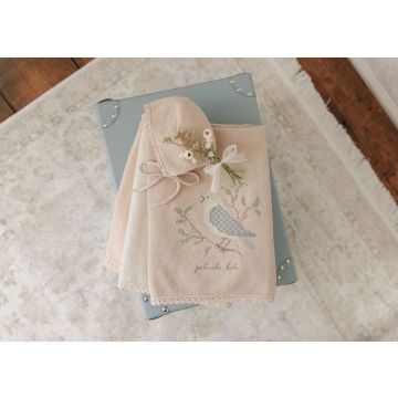 Peluche Birds Cross Stitch Knit Blanket + Bonnet