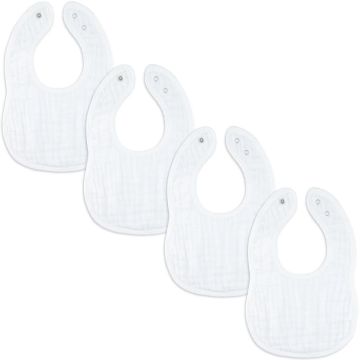 Comfy Cubs Muslin Cotton Baby Bibs Adjustable White Pk of 4