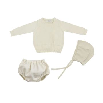 Coco Blanc Square Neck Bloomer Set with Bonnet Cream