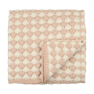 Peluche Contrast balls Knit Blanket Cream & Rose