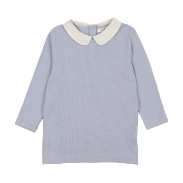 Coco Blanc Peter Pan Ribbed Top Lt Blue