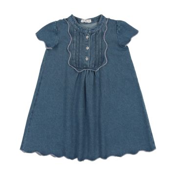 Coco Blanc Short Sleeved Denim Scalloped Dress