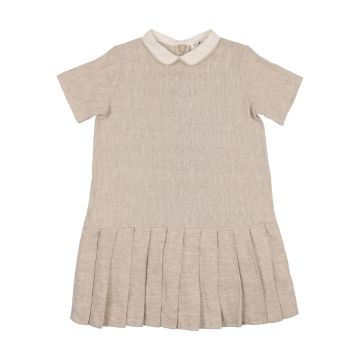 Cococ Blanc Short Sleeved Drop Pleat Dress Sand Linen