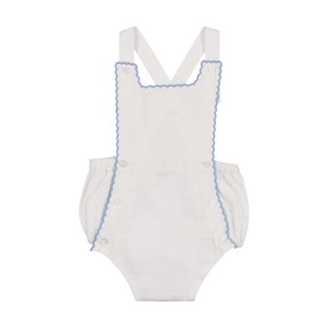 Coco Blanc Scalloped Romper - White w/ Blue Coco Blanc Scalloped Romper - White w/ Blue
