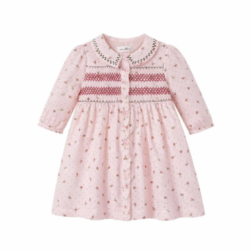 Nou Nelle Smocked Pink 3/4 Sleeves Dress