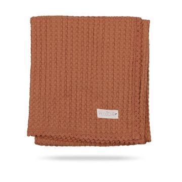 Peluche Waffle Blanket with Lace Trim Chestnut