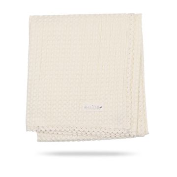 Peluche Waffle Blanket with Lace Trim Cream