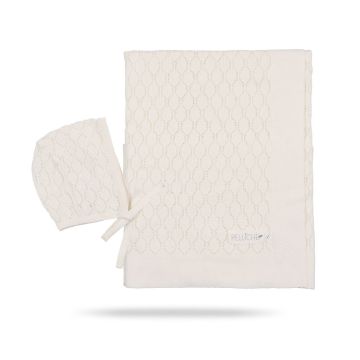 Peluche Fine Pointelle Blanket & Bonnet Cream