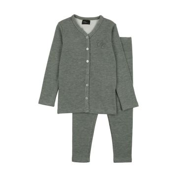 Cuddle and Coo Green Stressed Buton Down Pajamas