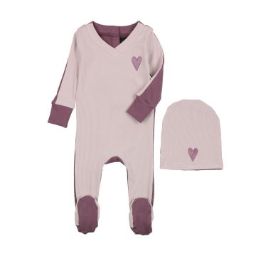 Cuddle and Coo Lavender Ribbed Heart Stretchie with Hat