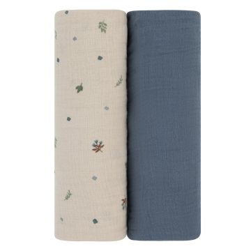 Elys and Co 2 Pack Muslin Swaddles - Garden Flowers/Sapphire Blue