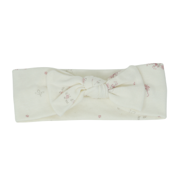 Bandeau Baby Bow Band Scattered Pink Flower/ White